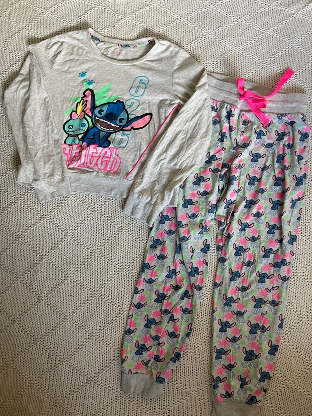 Disney Stitch Pajama Set Medium Crop Top Joggers Lilo Stitch Sleepwear